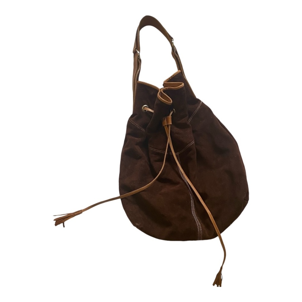 Suede & leather large bucket shoulder bag
